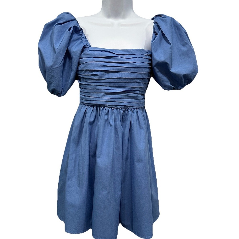 Abercrombie & Fitch Mini Dress Women Small Blue Puff Sleeve Offshoulder Pullover